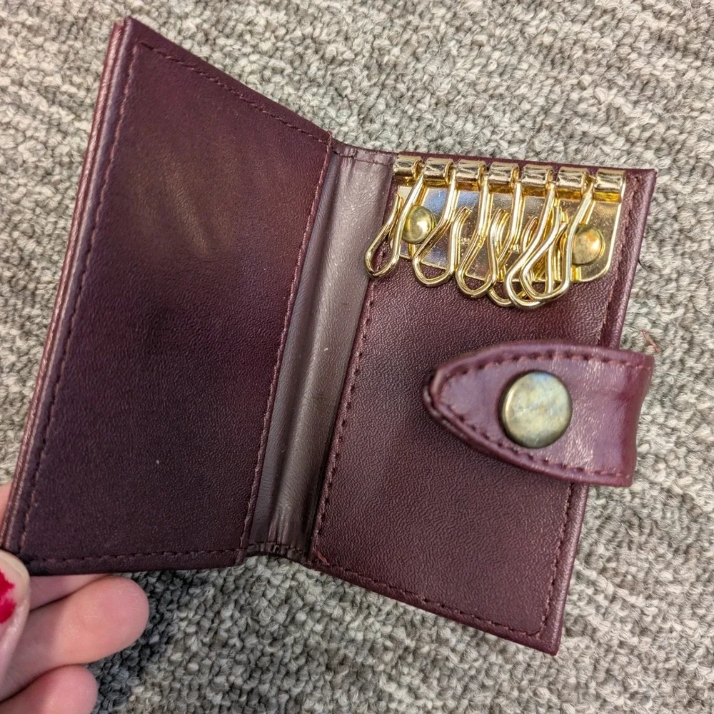 Vintage Burgundy Faux Leather 6 Hook Key‎ Wallet Case